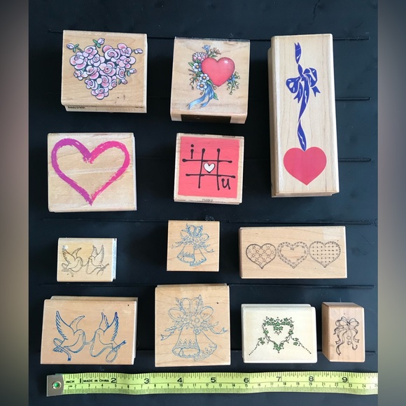Vintage Wood Mounted Rubber Stamps 12 piece lot - Picture 1 of 3